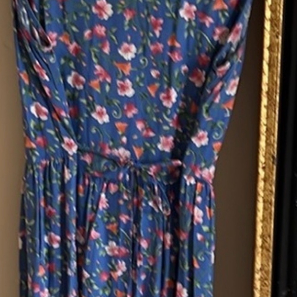 Erika 90’s Vintage Sleeveless Blue Floral Midi Dress - Picture 4 of 6